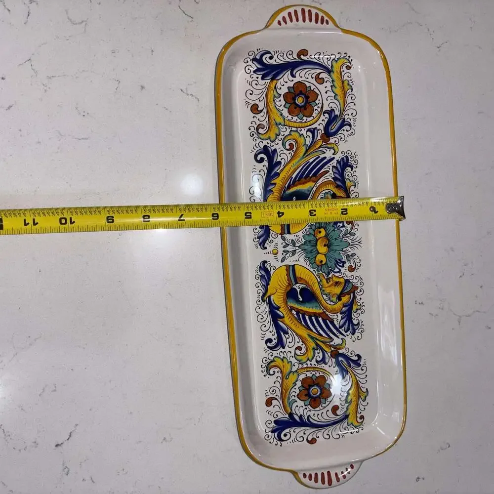 Ceramica Nova Deruta Italian Pottery Raffaellesco Dragon Rectangular Serving Tra
